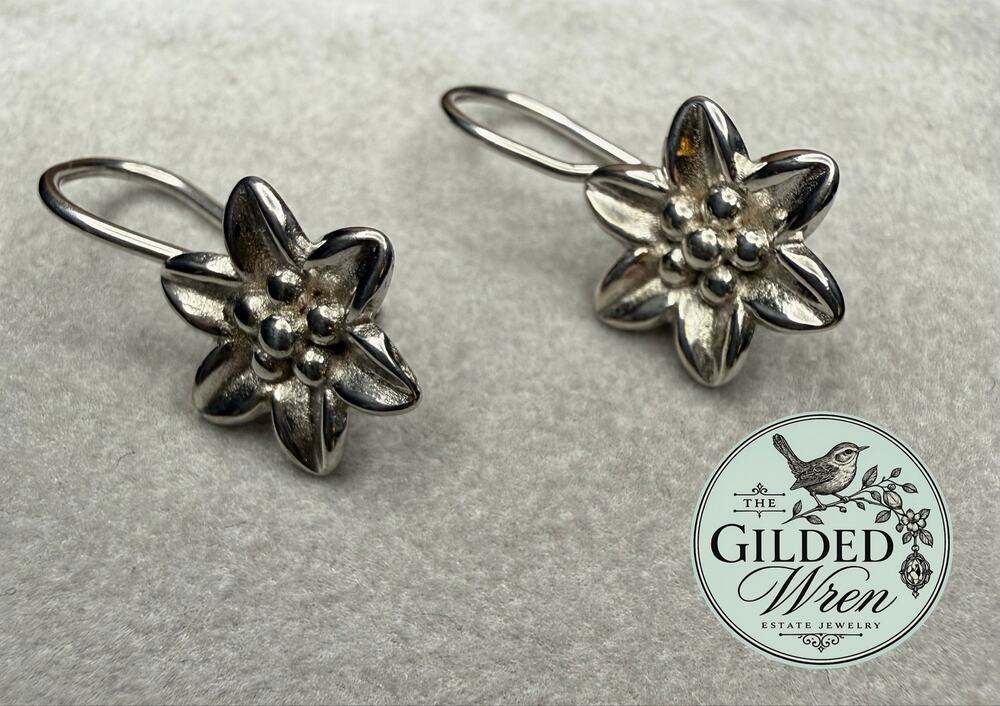 Sterling Silver 925 Lily Flower Hook Earrings 1.3” Dangle Botanical Floral